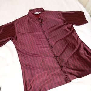 Vintage Mens Club Rave Shirt Street Culture Button Up Shiny Red Wave Size XL